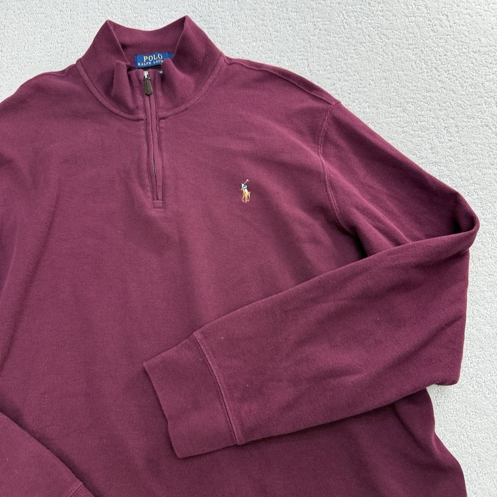 Polo Ralph Lauren Estate Rib Pullover Mens L Burgundy 1/4-Zip Cotton Preppy - Picture 2 of 8
